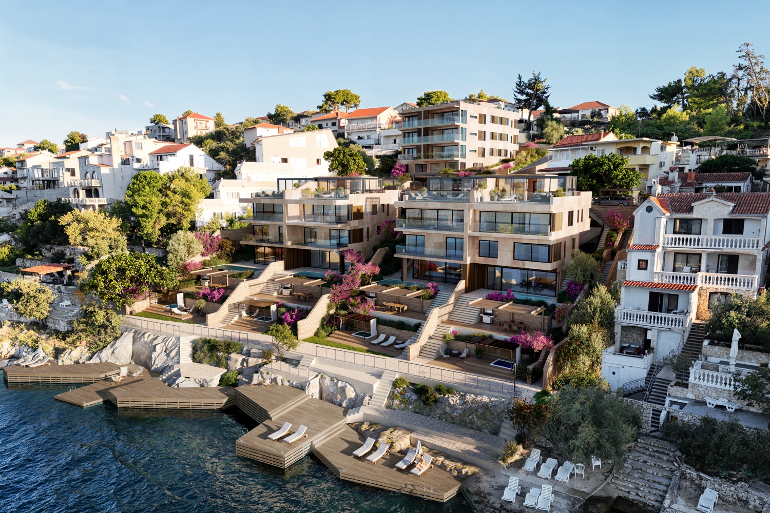 Bougainvillea terraces and sea steps